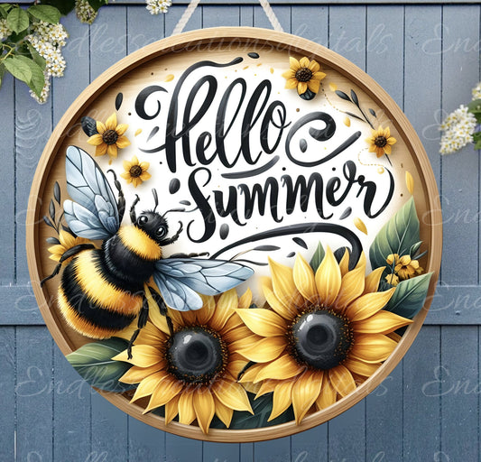 HELLO SUMMER DOOR hanger, wreath sign png, for sublimation high resolution