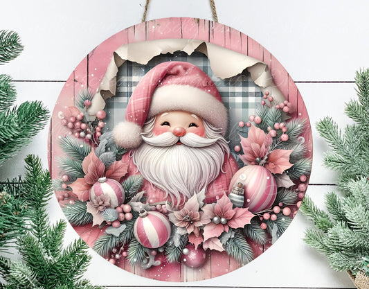 PINK SANTA DOOR hanger, wreath sign, round cutting board png, tree ornament for sublimation high resolution,