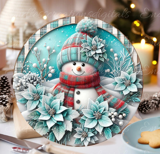 TURQUOISE SNOWMAN DOOR hanger, wreath sign, round cutting board, tree ornament etc. png,  for sublimation high resolution,