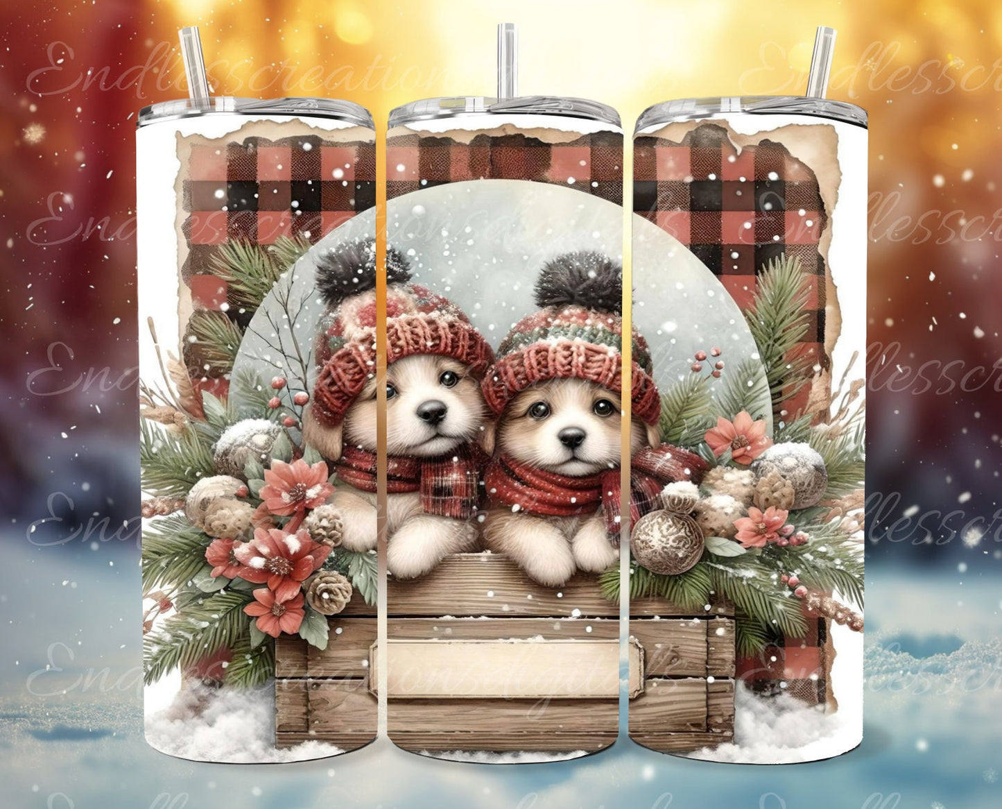 WINTER PUPPIES TUMBLER sublimation design for 20 oz tumbler, high quality 300 Dpi