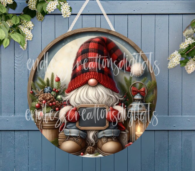 WINTER GNOME DOOR hanger, wreath sign, round cutting board png, for sublimation high resolution, 2 files for download, 1 add your own text