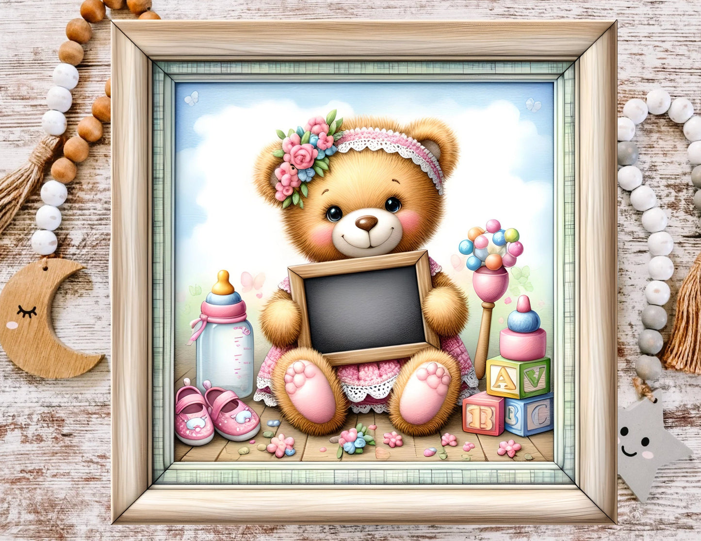 BABY'S ROOM BIRTH square announcement , DIGITAL DOWNLOAD, for sublimation high resolution, 2 FILES FOR DOWNLOAD AND 1 add your own text file for download