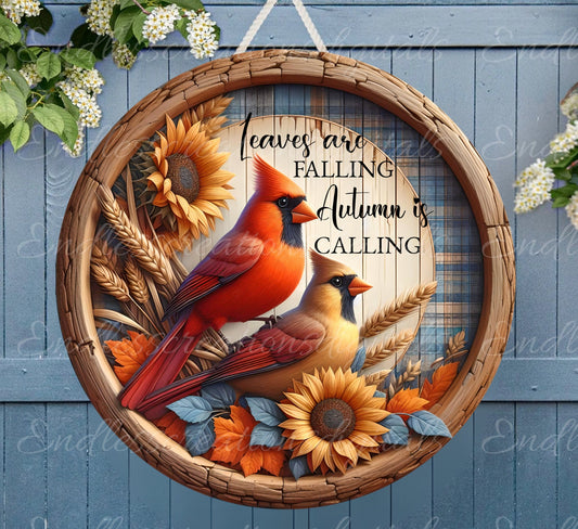 FALL CARDINALS DOOR hanger, wreath sign, round cutting board png, for sublimation high resolution 2 files for download, 1 add your own text