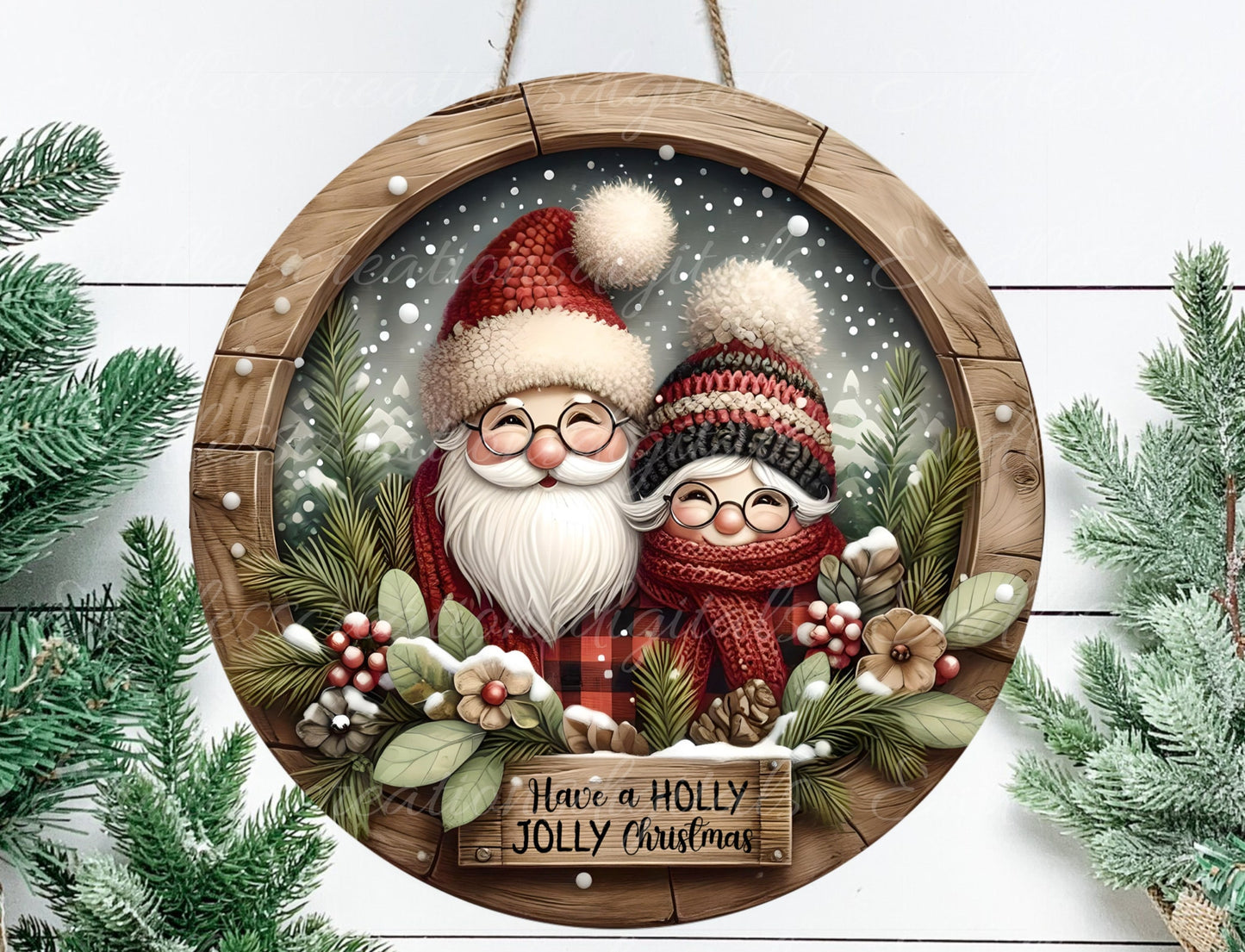 SANTA, MRS CLAUS round door hanger, wreath sign, square cutting board, coaster png,  for sublimation high resolution, 2 files, 1 blank