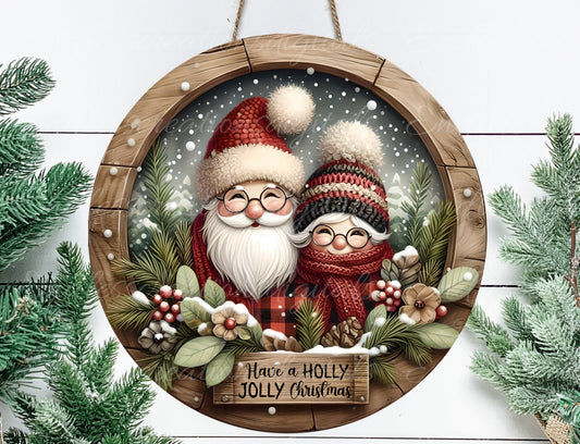 SANTA, MRS CLAUS round door hanger, wreath sign, square cutting board, coaster png,  for sublimation high resolution, 2 files, 1 blank