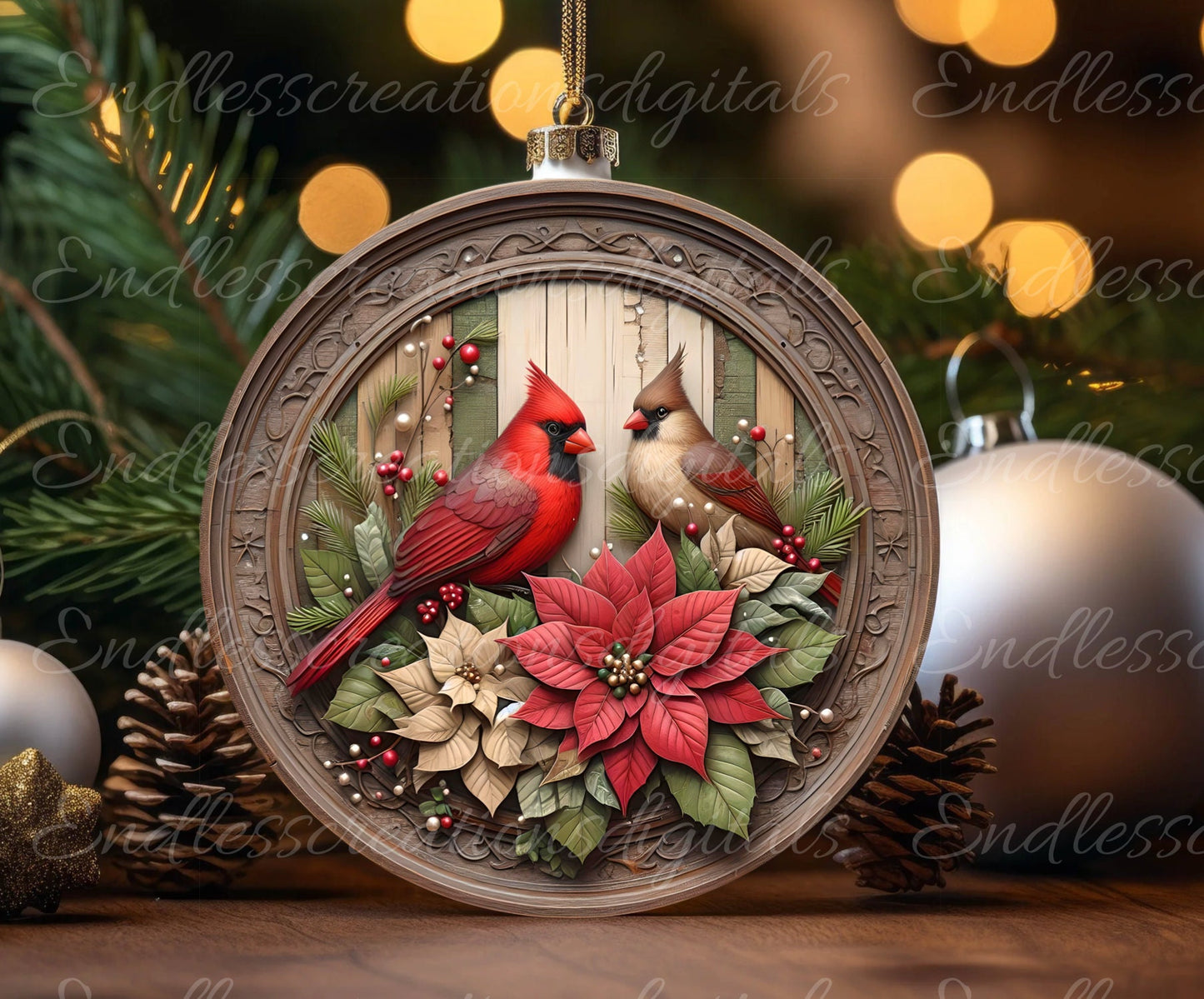 WINTER CARDINALS ROUND cutting board, wreath sign, ornament, door hanger etc. 300 dpi png, for sublimation