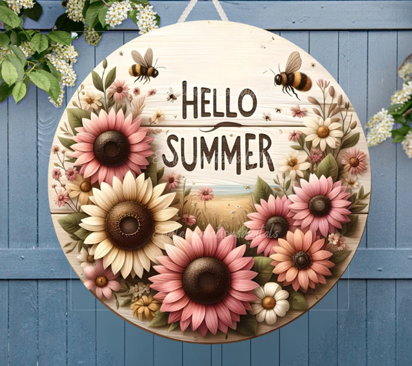 HELLO SUMMER door hanger, wreath sign png, wind spinner for sublimation high resolution,