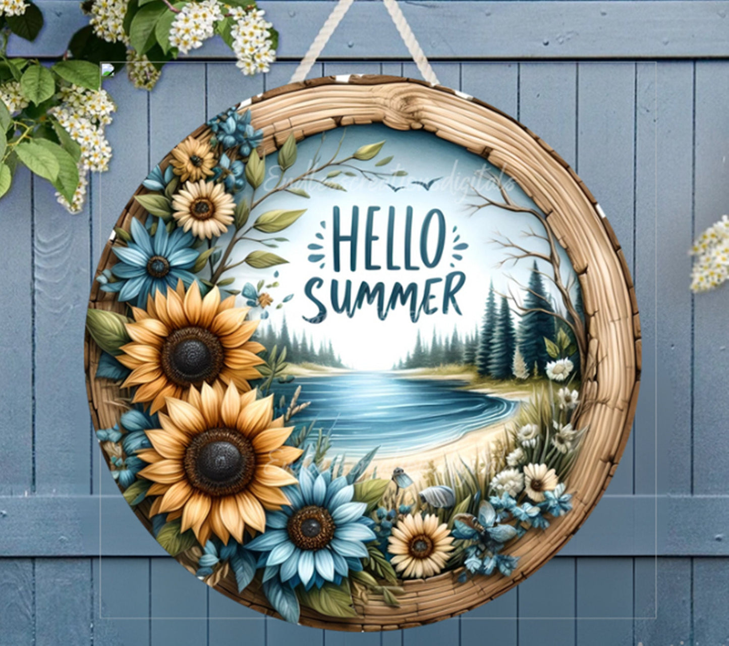 HELLO SUMMER door hanger, wreath sign png, wind spinner for sublimation high resolution,