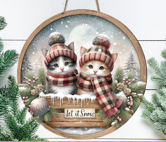 WINTER KITTENS ROUND door hanger, wreath sign, round cutting board, coaster, ornament  for sublimation high resolution, 2 files, 1 blank