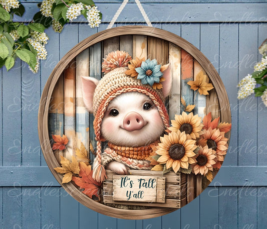 FALL PIG SUBLIMATION door hanger, wreath sign, round cutting board png, for sublimation high resolution