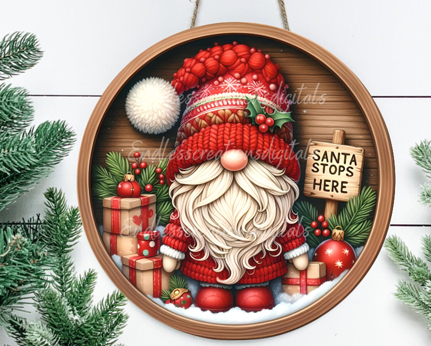 SANTA STOPS HERE door hanger, wreath sign, round cutting board,  for sublimation high resolution, 2 files for download, 1 add your own text