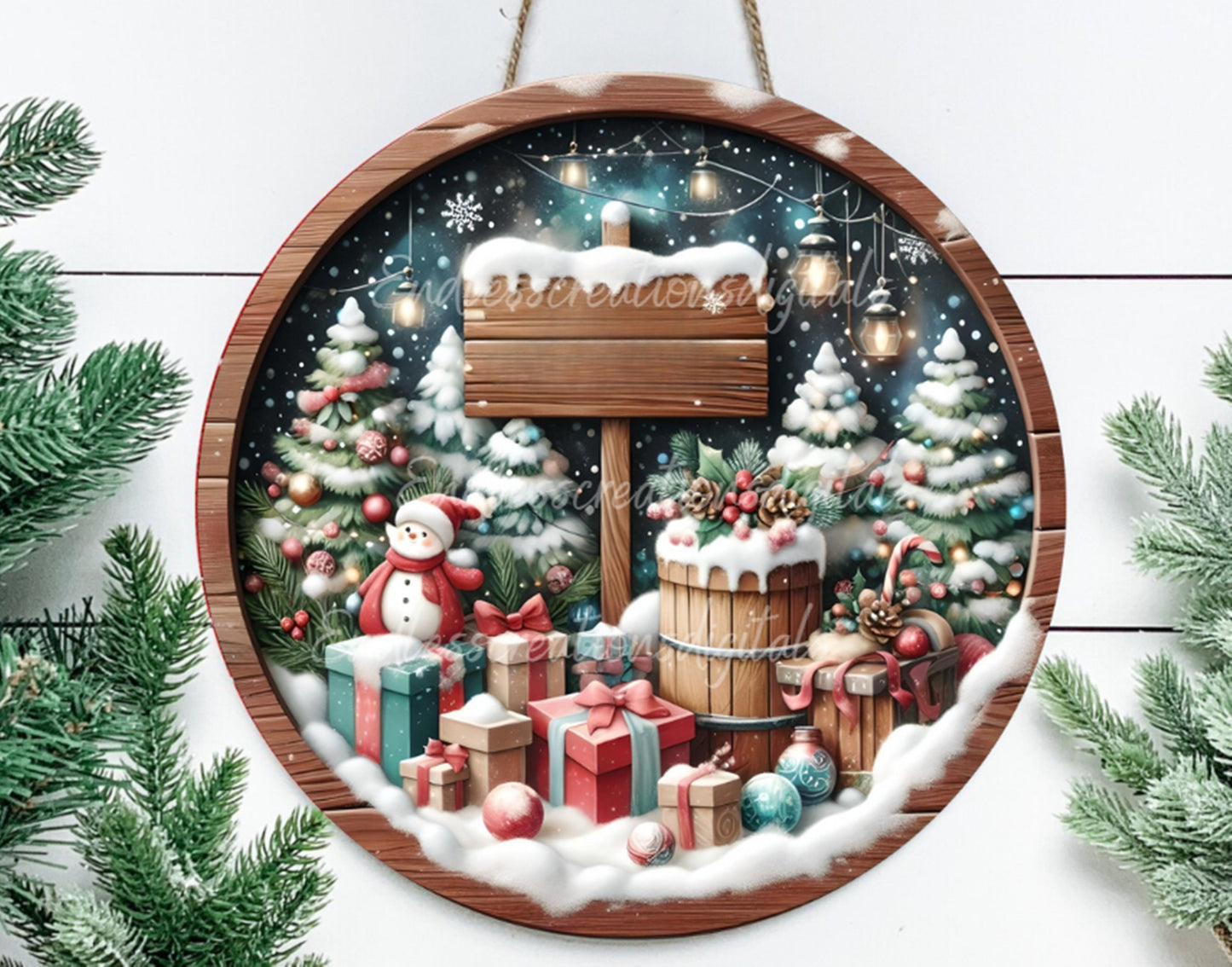 SANTA STOPS HERE door hanger, wreath sign, round cutting board,  for sublimation high resolution, 2 files for download, 1 add your own text