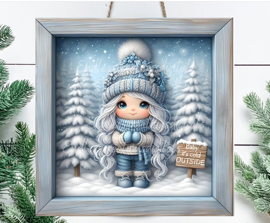 BLUE GIRLGNOME SQUARE door hanger, wreath sign, round cutting board  for sublimation high resolution, 2 files, 1 add your own text