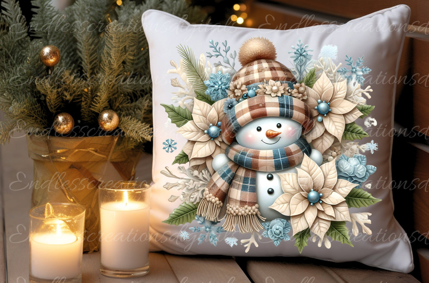 BLUE BEIGE SNOWMAN pillow, tea towel etc. sublimation package of 5 high definition 300png, transparent