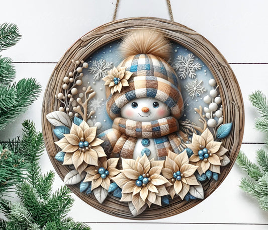 WINTER SNOWMAN DOOR hanger, wreath sign, round cutting board, tree ornament png,  sublimation high resolution