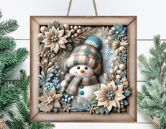 WINTER SNOWMAN SQUARE door hanger, wreath sign, round cutting board, tree ornament png, coasters, sublimation high resolution can be resized