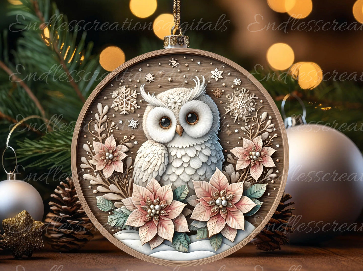 WINTER SNOW OWL door hanger, wreath sign, round cutting board, tree ornament png, coasters etc. sublimation high resolution