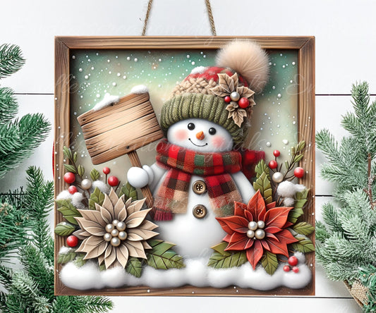 GREEN RED SNOWMAN square door hanger, wreath sign, square cutting board, coasters etc. png,  for sublimation high resolution, can be resized