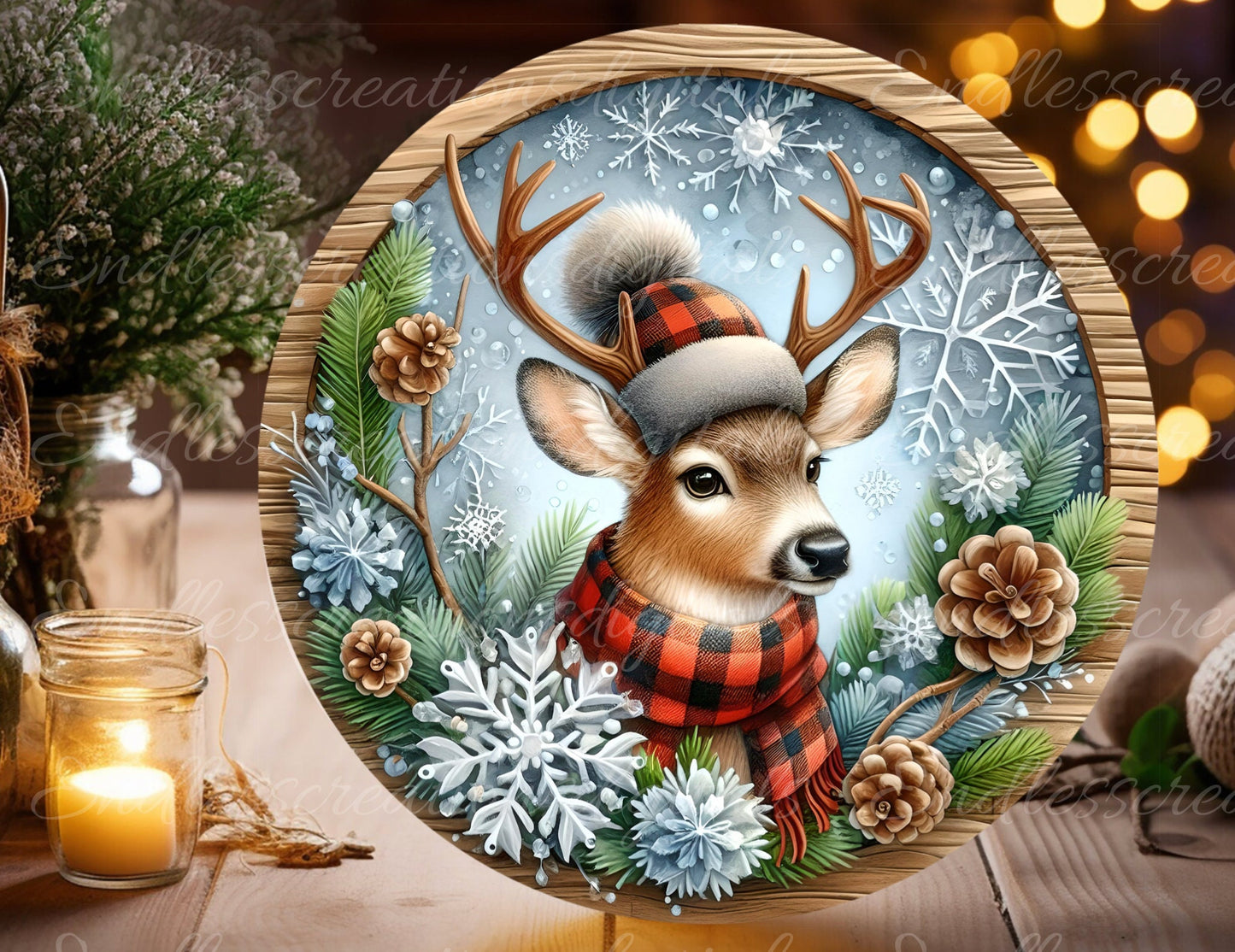 BUFFALO PLAID deer round door hanger, wreath sign, round cutting board, coasters etc. png,  for sublimation high resolution, can be resized