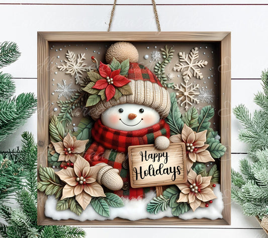 HOLIDAY SNOWMAN SQUARE   door hanger, wreath sign, square cutting board, coaster png,  for sublimation high resolution, 2 files, 1 blank