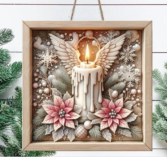 ANGEL CANDLE WINTER square door hanger, wreath sign, square cutting board, coasters etc.   for sublimation high resolution, can be resized