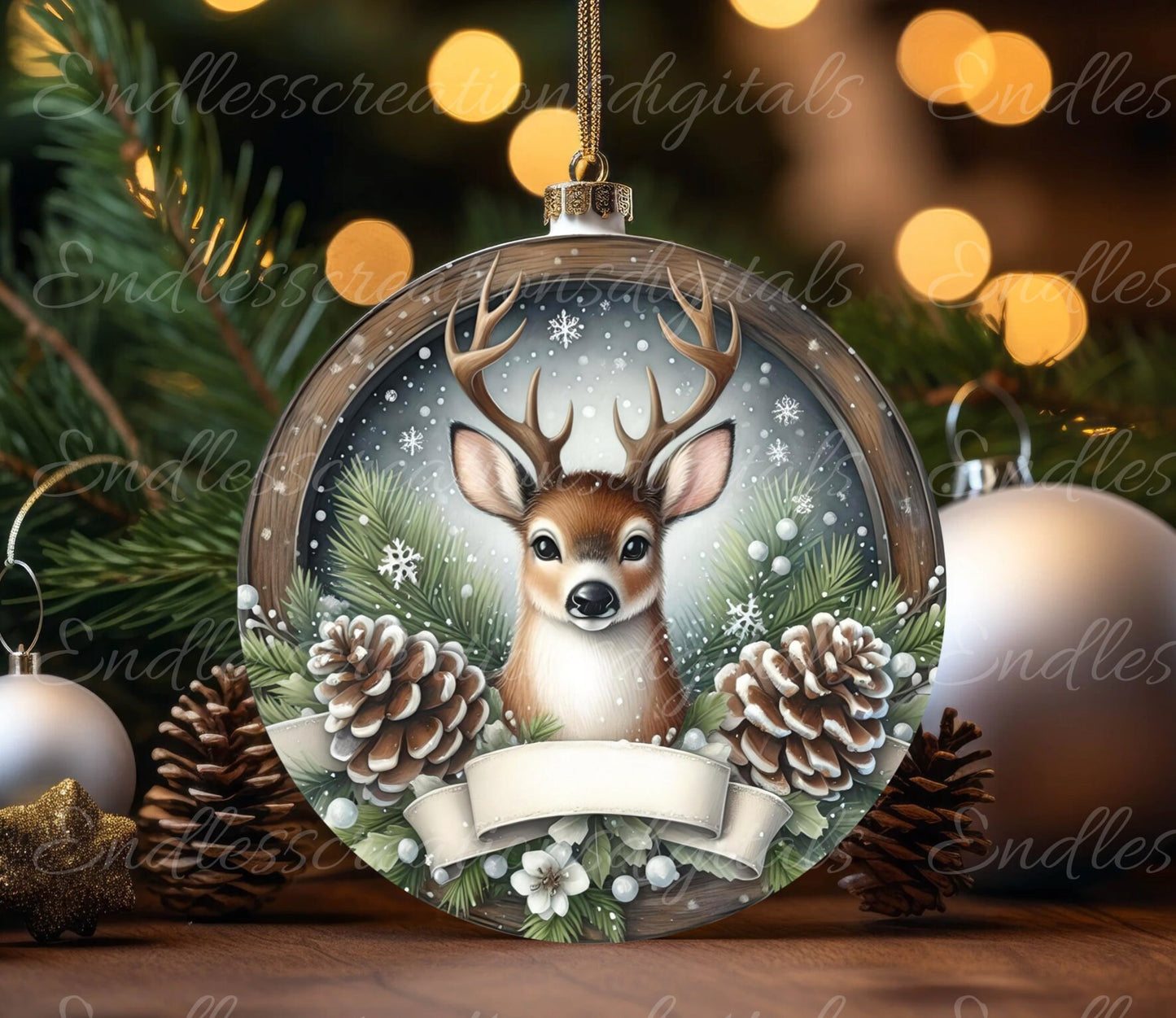 ROUND WINTER DEER door hanger, wreath sign, round cutting board, ornament etc. png,  for sublimation high resolution, can be resized