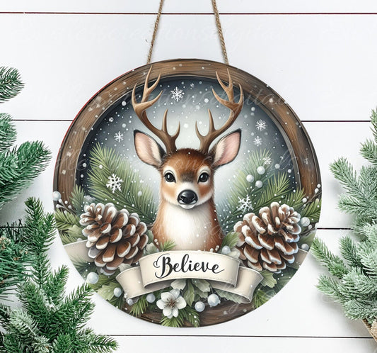 ROUND WINTER DEER door hanger, wreath sign, round cutting board, ornament etc. png,  for sublimation high resolution, can be resized