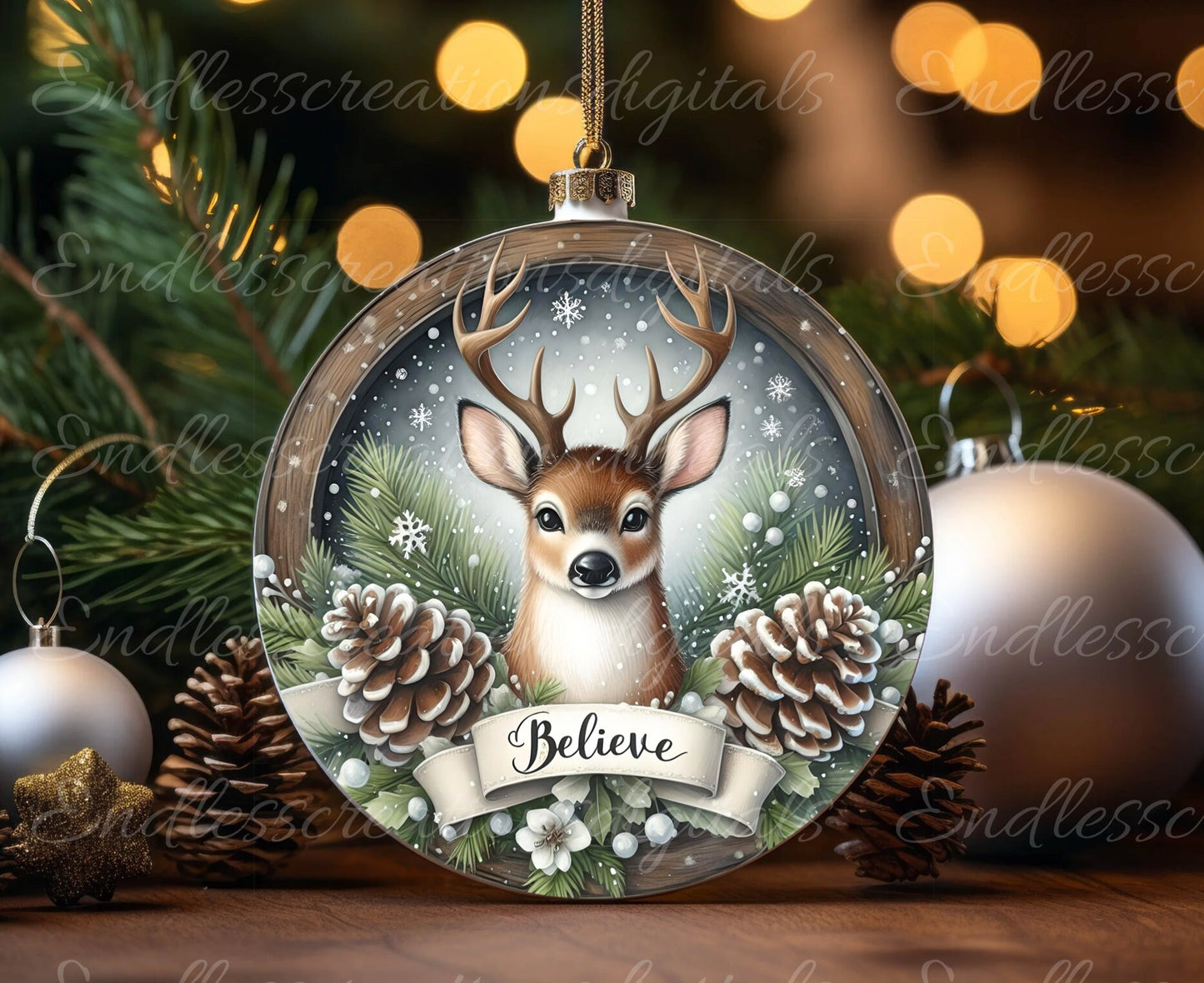 ROUND WINTER DEER door hanger, wreath sign, round cutting board, ornament etc. png,  for sublimation high resolution, can be resized