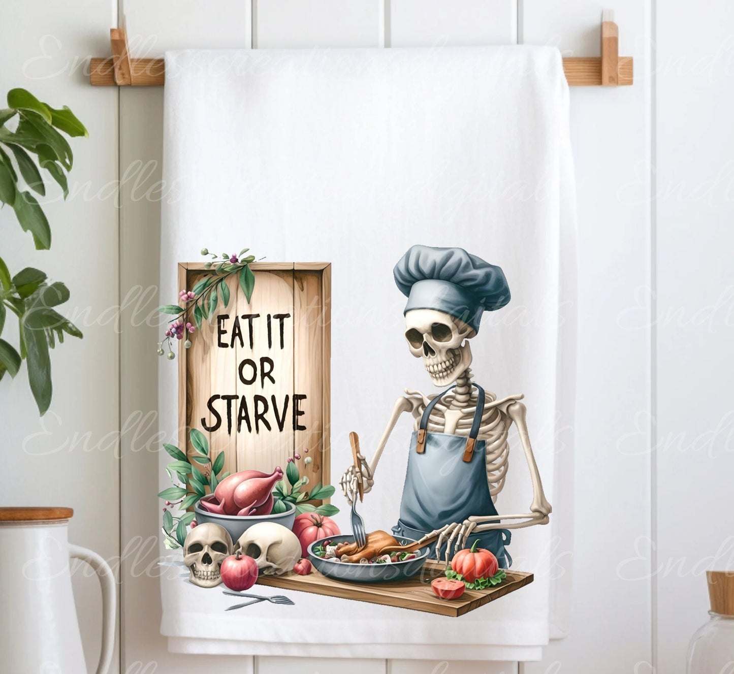 TEA TOWEL SKELETON sublimation package of 5 high definition 300png