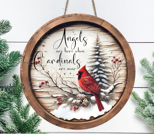 WINTER CARDINALS DOOR  hanger, wreath sign, round cutting board png, for sublimation,  1 add your own text