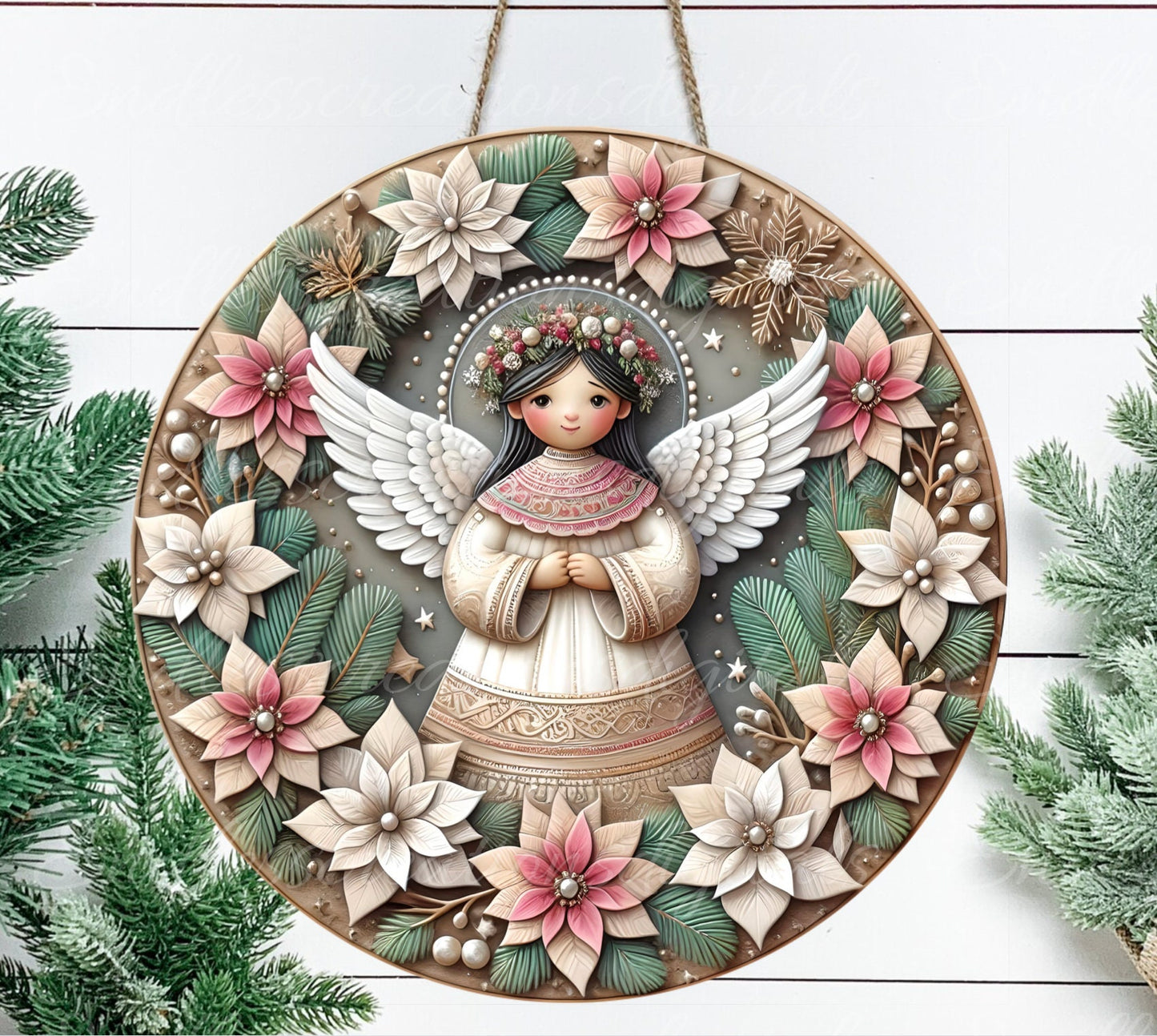 HISPANIC ANGEL  round door hanger, wreath sign, round cutting board, coasters etc. png, sublimation high resolution, can be resized