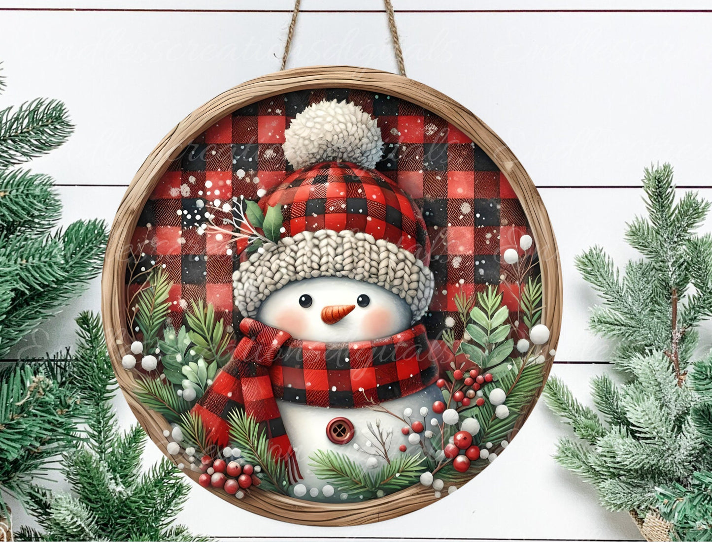 BUFFALO PLAID SNOWMAN hanger, wreath sign, round cutting board png,  for sublimation high resolution, 2 files  1 add your own text