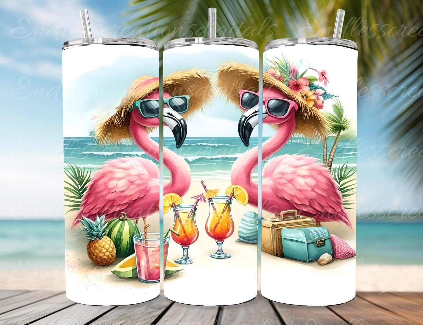 TROPICAL FLAMINGO TUMBER sublimation design for 20 oz tumbler, high quality 300 Dpi, 2 files, 1 add your own text