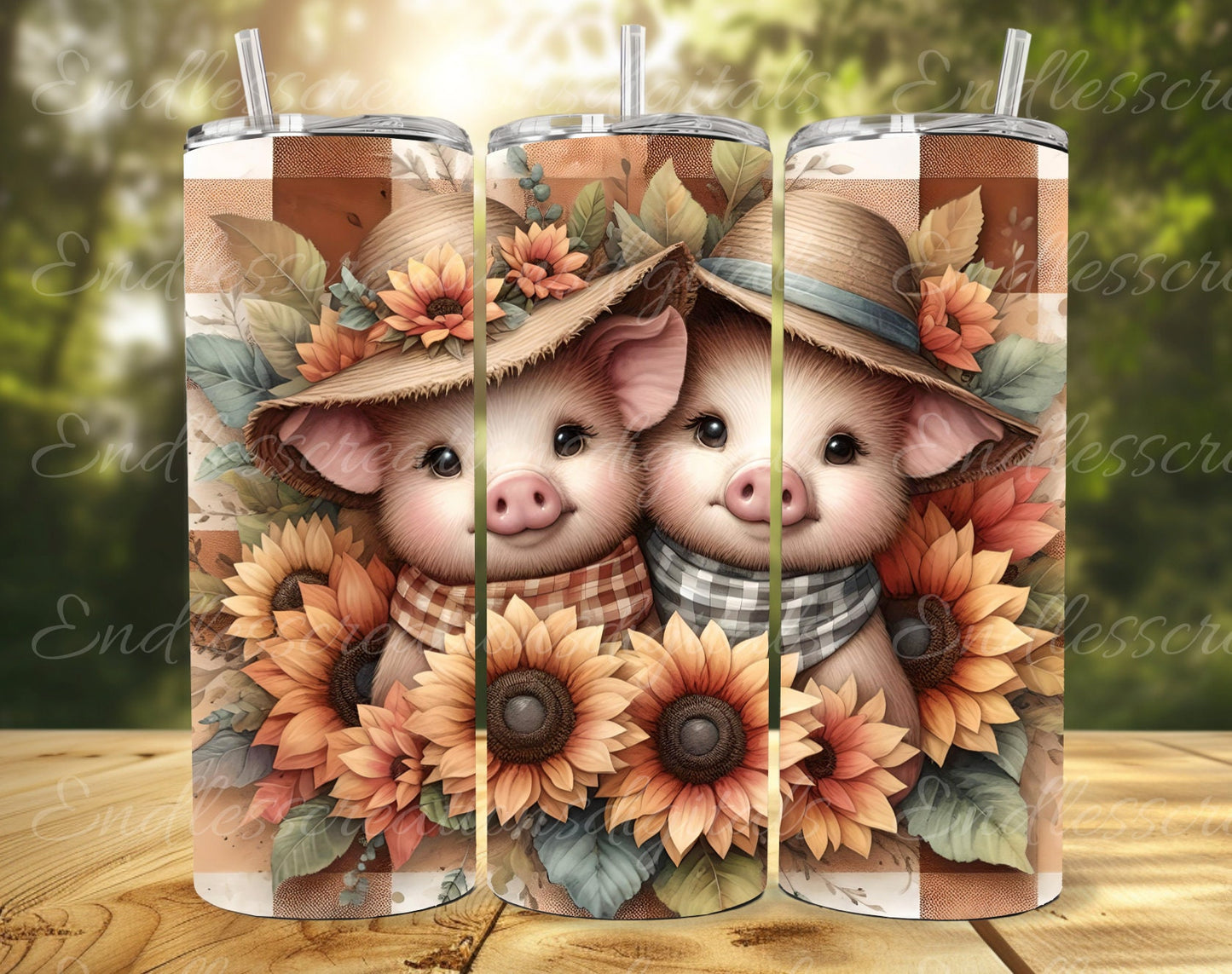 SUNFLOWER BABY PIGS tumbler sublimation design for 20 oz tumbler, high quality 300 Dpi