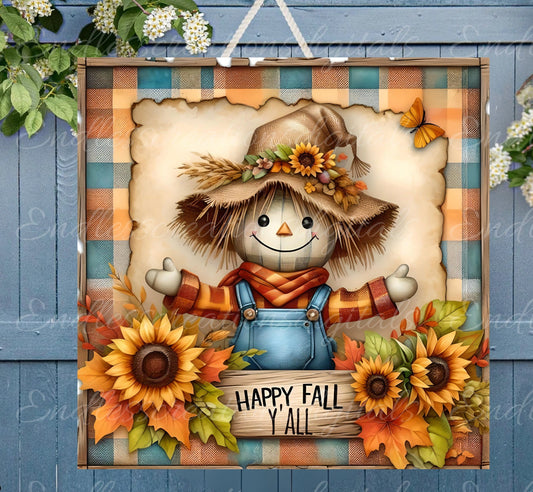 FALL SCARECROW DOOR hanger, wreath sign, square cutting board png, for sublimation high resolution 2 files for download, 1 add your own text