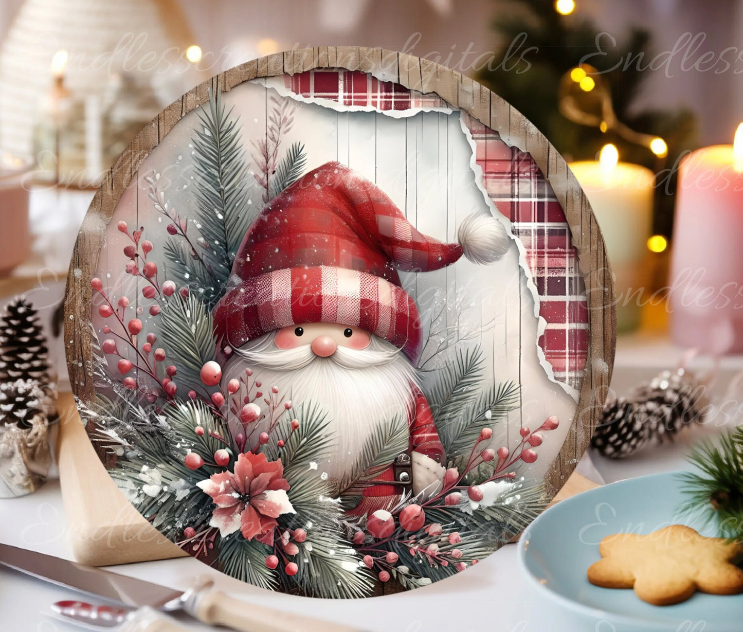 SANTA DOOR HANGER, wreath sign, round cutting board png,  for sublimation high resolution, 2 files  1 add your own text