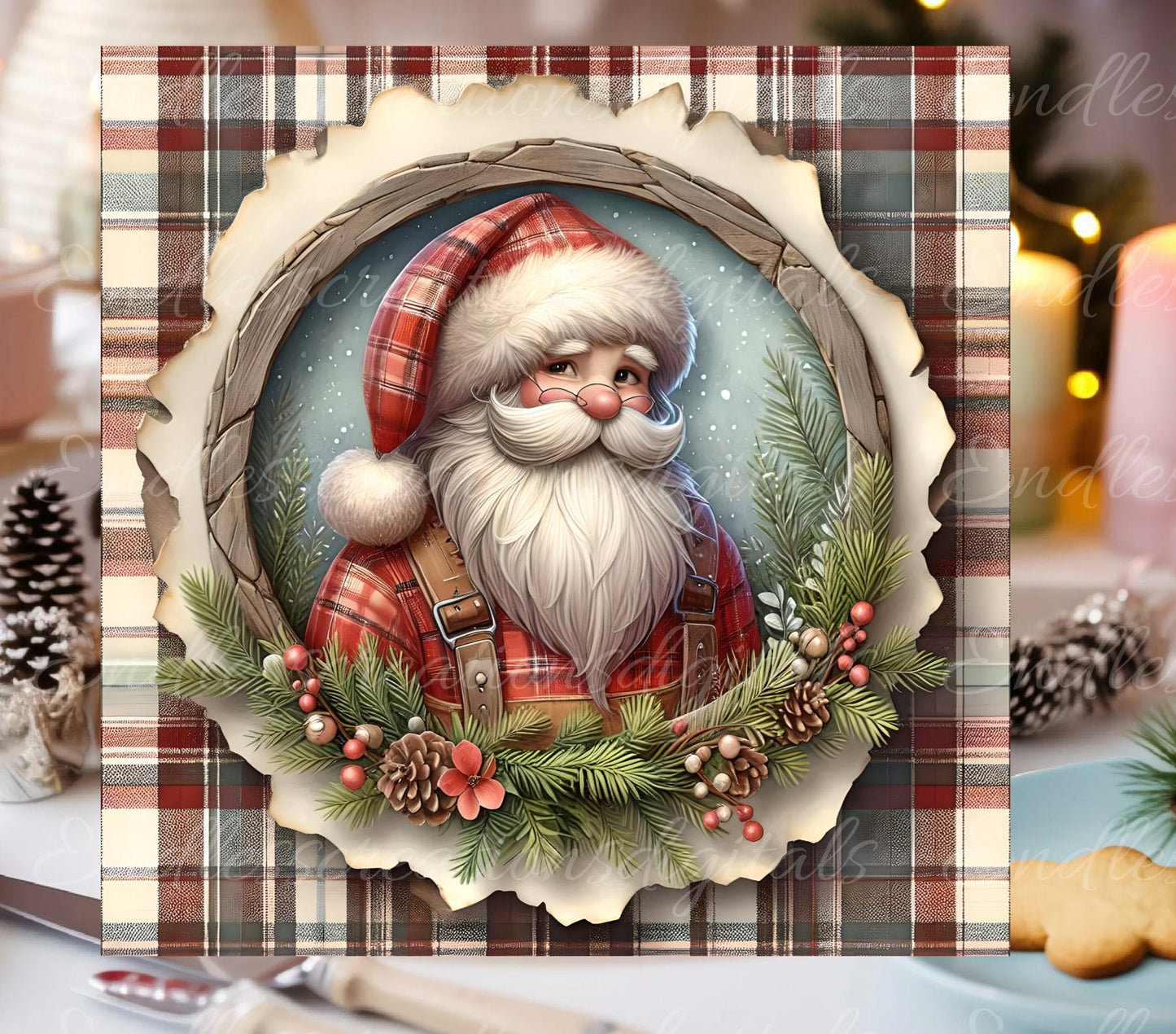 SANTA SQUARE DOOR hanger, wreath sign, round cutting board png,  for sublimation high resolution, 2 files  1 add your own text