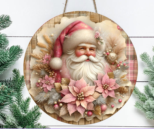 PINK SANTA DOOR hanger, wreath sign, round cutting board png, tree ornament for sublimation high resolution,