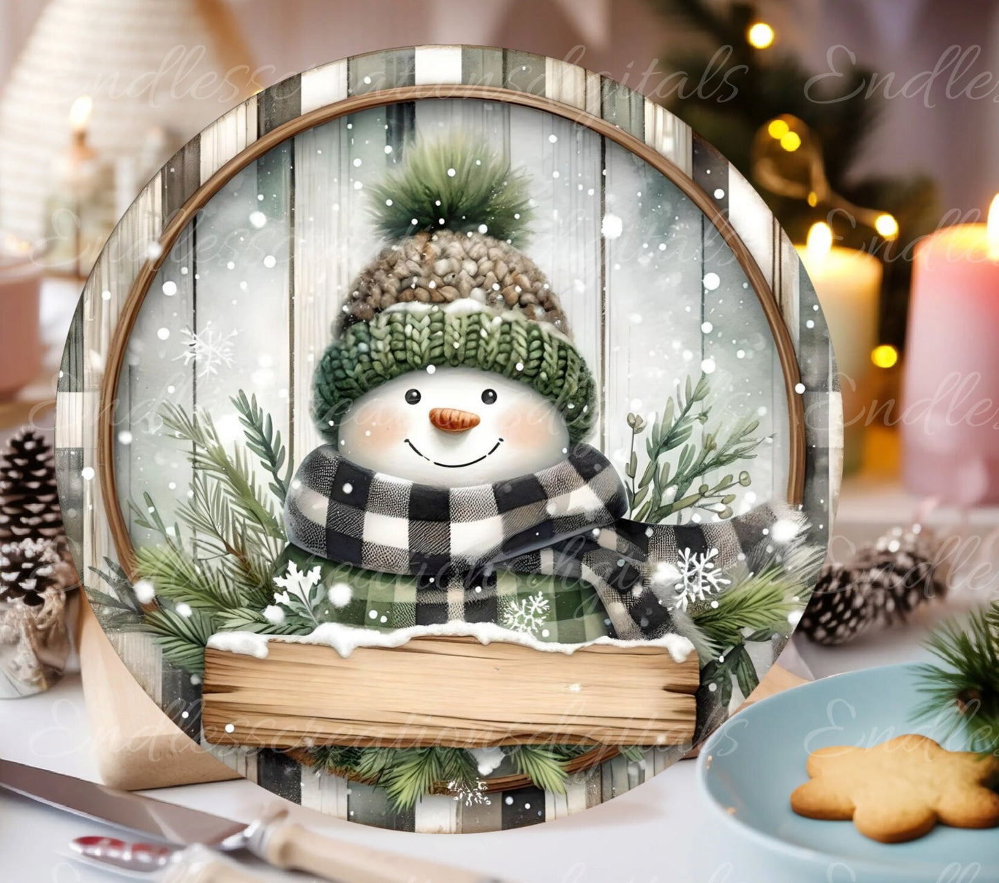 RUSTIC LET IT Snow door hanger, wreath sign, round cutting board, tree ornament etc. png,  for sublimation high resolution, 2 files, 1 blank