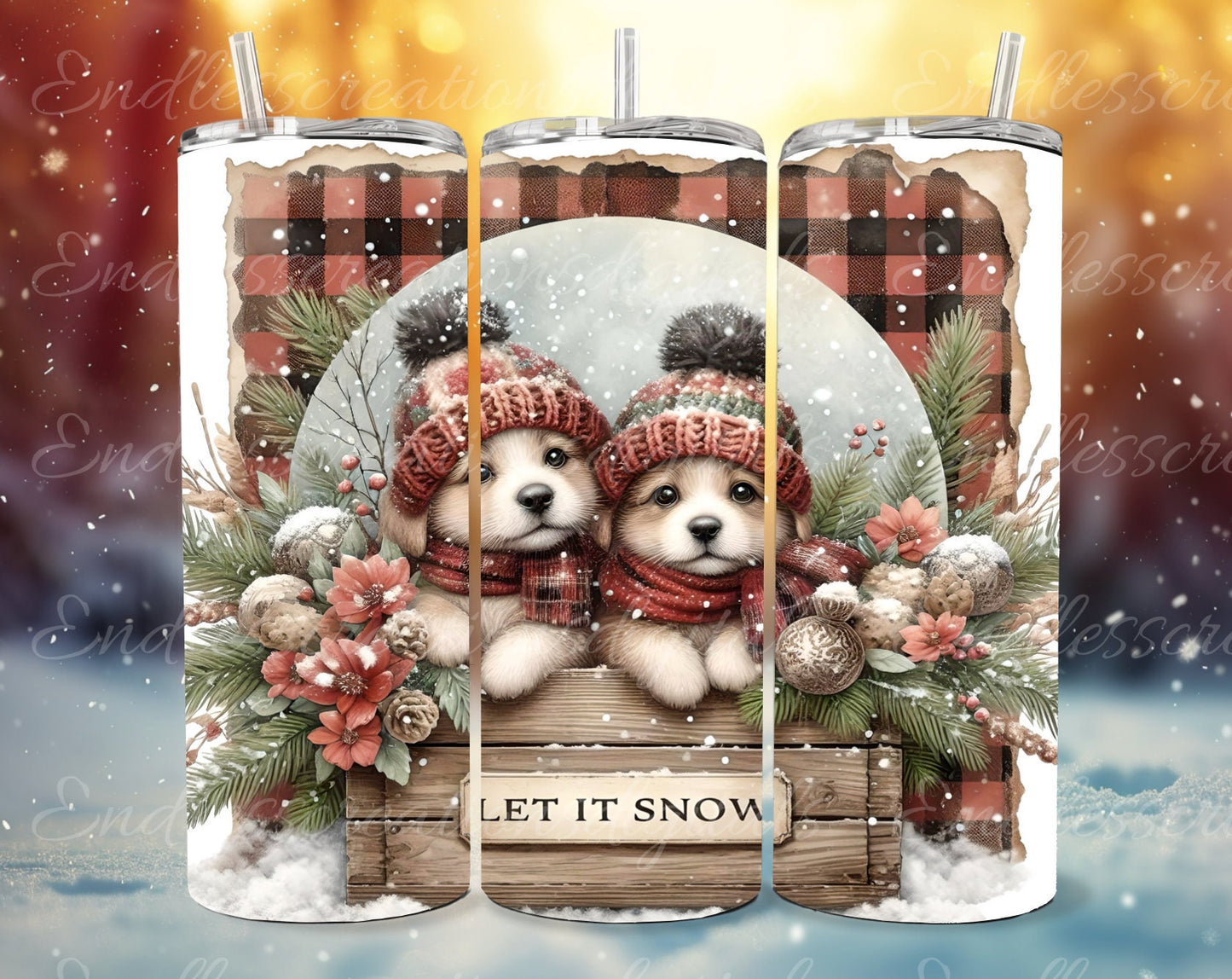 WINTER PUPPIES TUMBLER sublimation design for 20 oz tumbler, high quality 300 Dpi