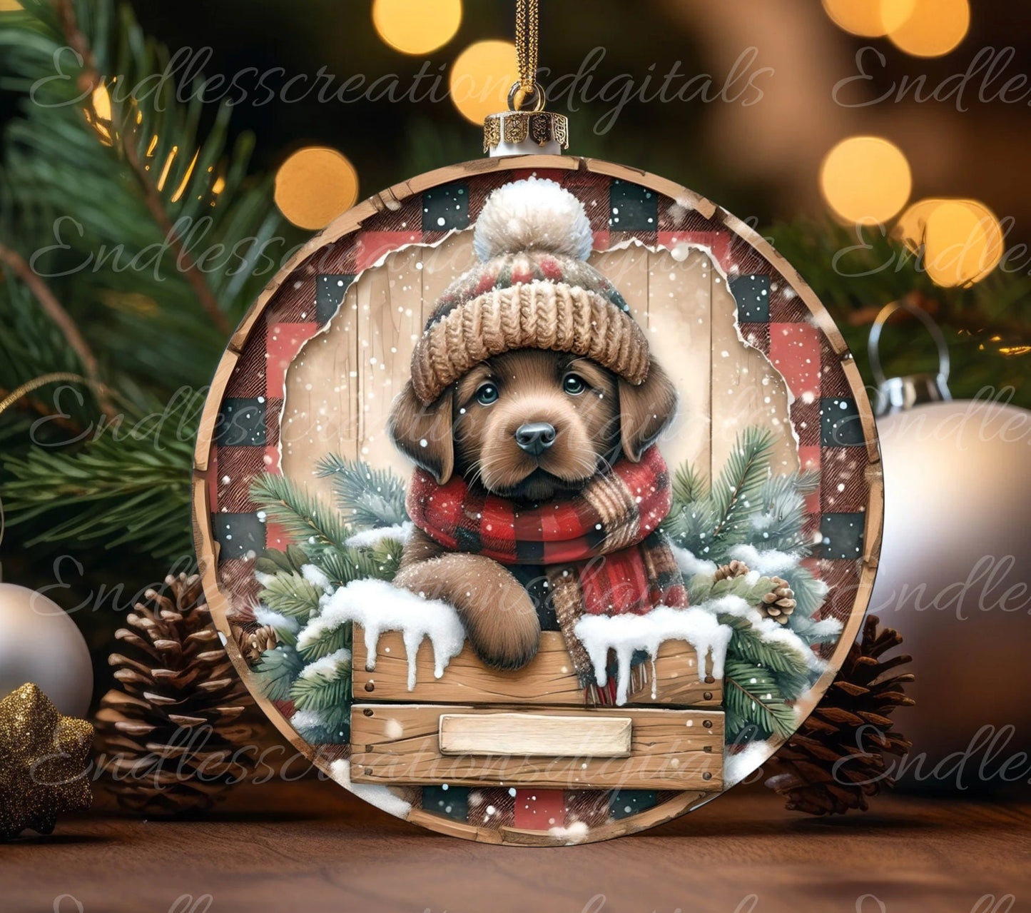 WINTER LAB PUPPY round door hanger, wreath sign, round cutting board, coaster, ornament  for sublimation high resolution, 2 files, 1 blank