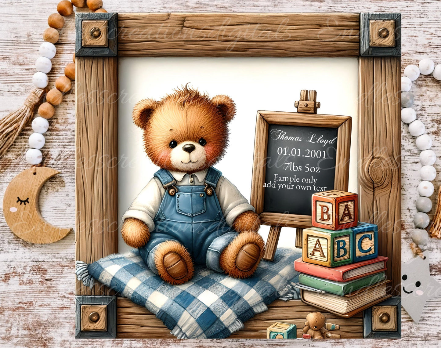 BABY'S ROOM BIRTH square announcement , DIGITAL DOWNLOAD ONLY, for sublimation high resolution,  1 add your own text file for download