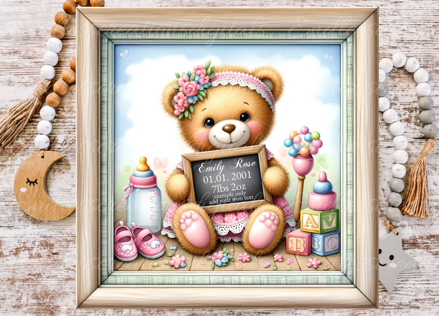 BABY'S ROOM BIRTH square announcement , DIGITAL DOWNLOAD, for sublimation high resolution, 2 FILES FOR DOWNLOAD AND 1 add your own text file for download