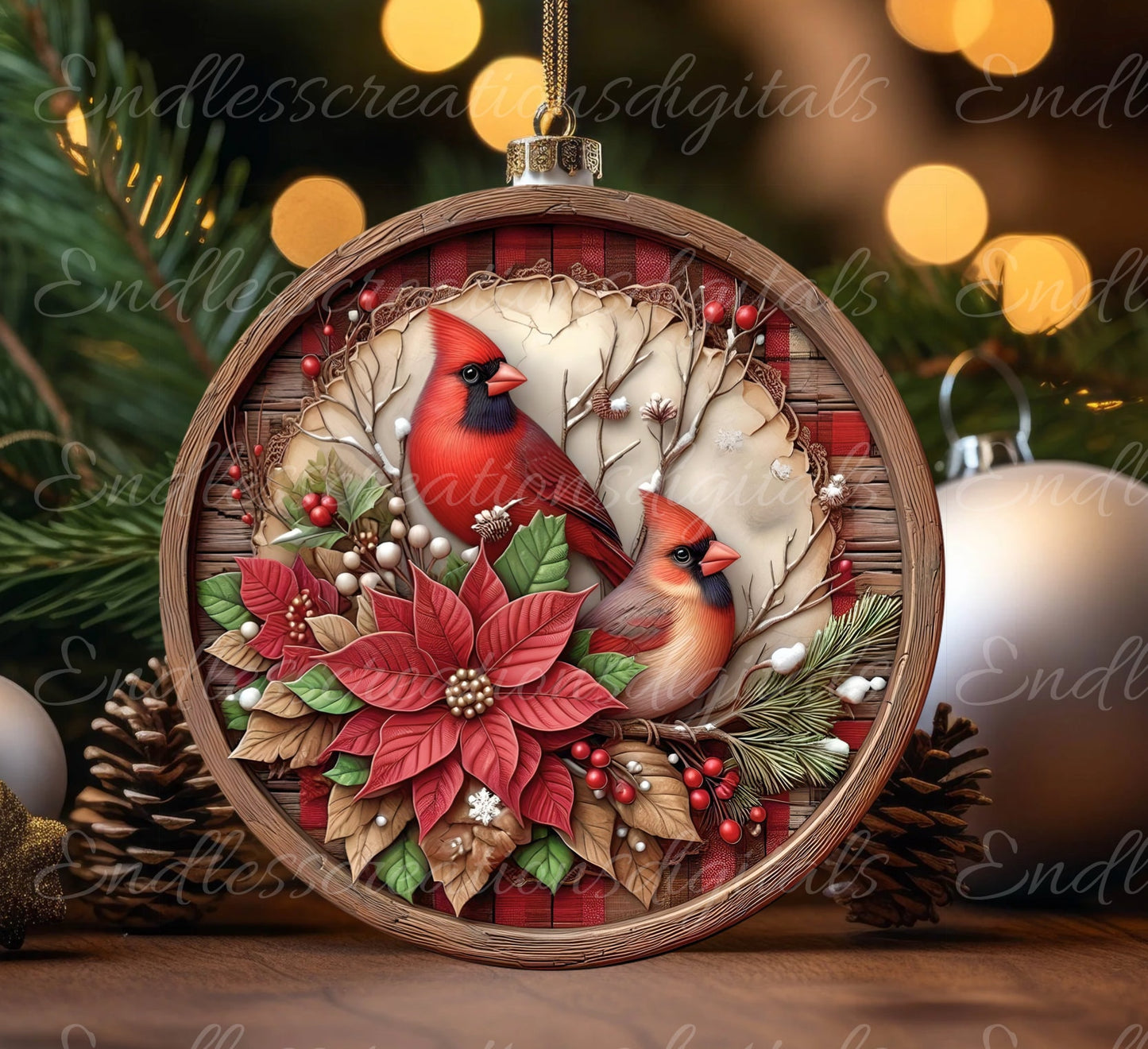 WINTER CARDINALS ROUND cutting board, wreath sign, ornament, door hanger etc. 300 dpi png, for sublimation