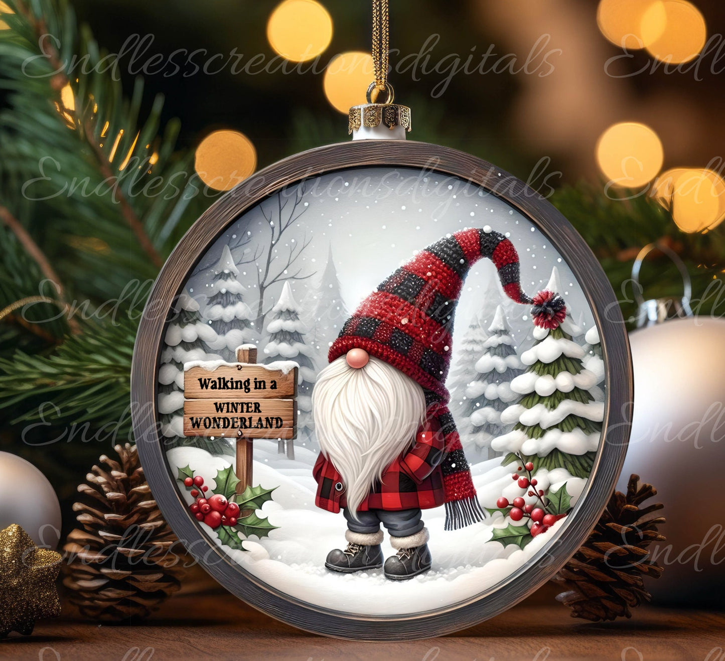 WINTER WONDERLAND GNOME door hanger, wreath sign, cutting board, for sublimation high resolution 2 files for download 1 add your own text