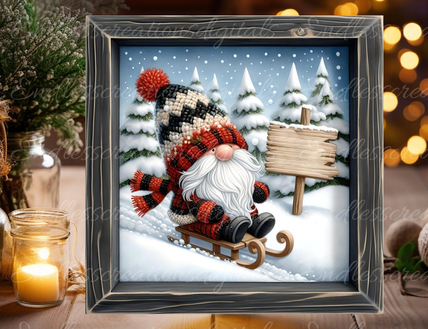 WINTER WONDERLAND GNOME door hanger, wreath sign, cutting board, for sublimation high resolution 2 files for download 1 add your own text