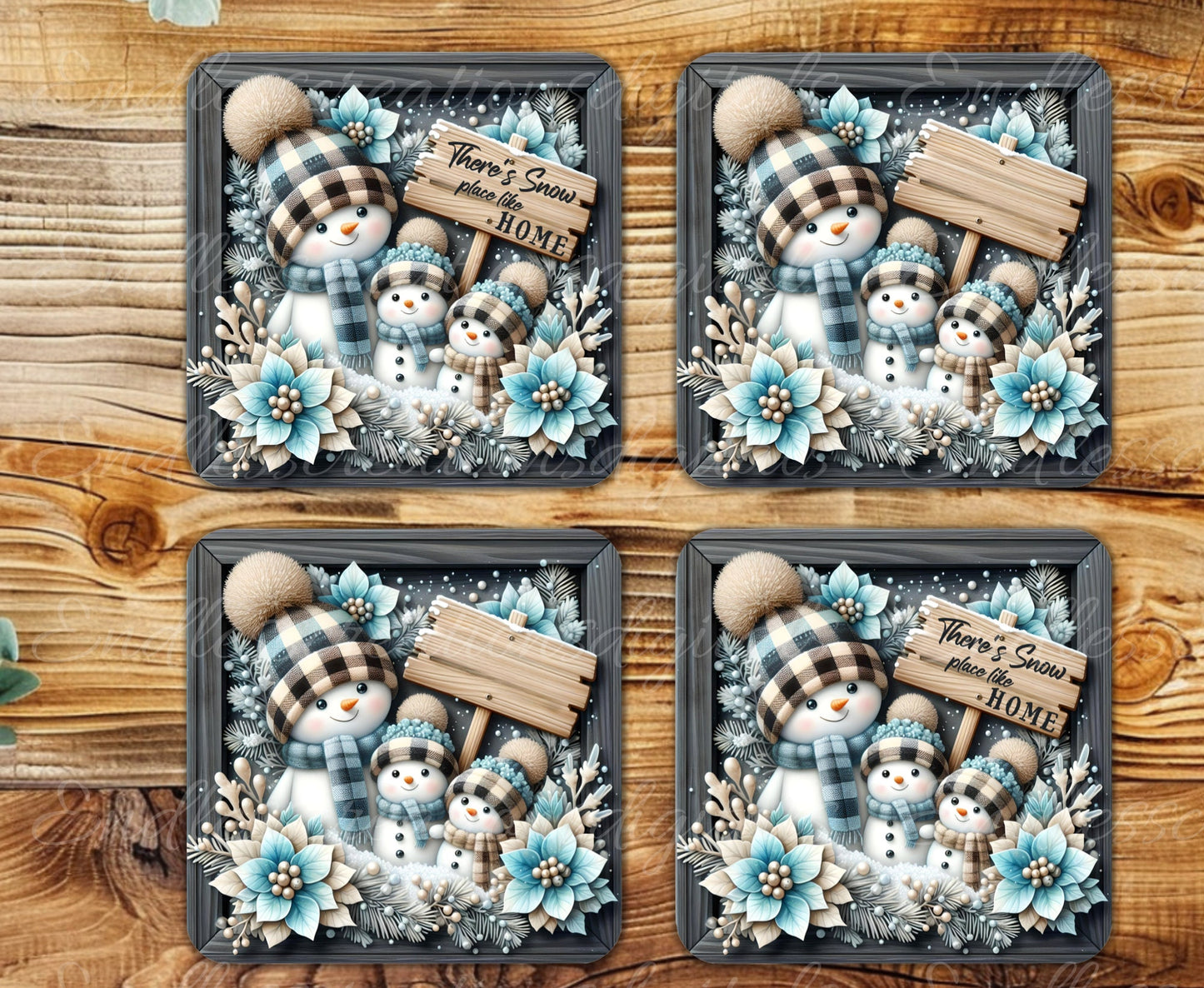 SNOWMAN FAMILY SQUARE door hanger, wreath sign, coasters, for sublimation high resolution 2 files for download 1 add your own text