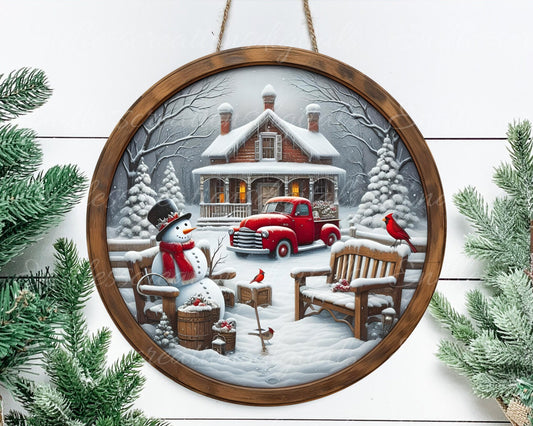 RED TRUCK CABIN door hanger, wreath sign, round cutting board, for sublimation high resolution 2 files for download 1 add your own text