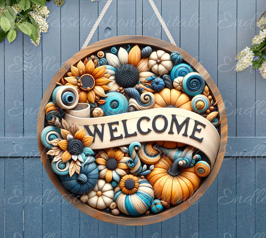 FALL WELCOME DOOR  hanger, wreath sign, round cutting board, for sublimation high resolution