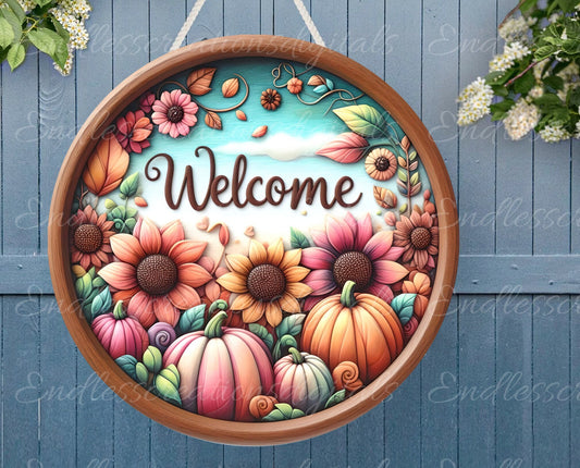 FALL WELCOME DOOR  hanger, wreath sign, round cutting board, for sublimation high resolution